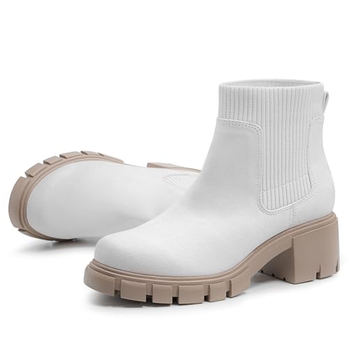 FITORY Womens Chelsea Boots, Elastic Ankle Booties with Chunky Mid