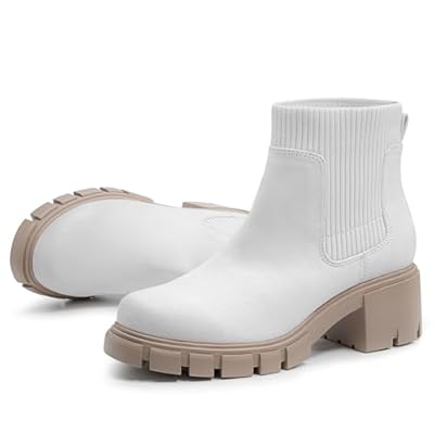 FITORY Women's Ankle Boots Comfy Chelsea Mid Heel Elastic Chunky Heel Lug Sole Booties Size 6-11