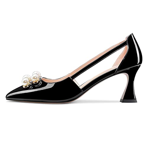 TNYNFBEB Women Chunky Block Mid Heel Close Pointed Toe Pumps Slip-on Rhinestone Crystal Party Cute 2.6 Inches Heels3