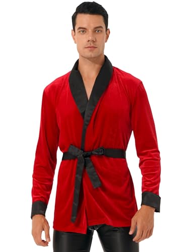 Men's Vintage Velvet Bachelor Smoking Jacket with Belt Short Loungewear Robe for Home Dinner Christmas Party2