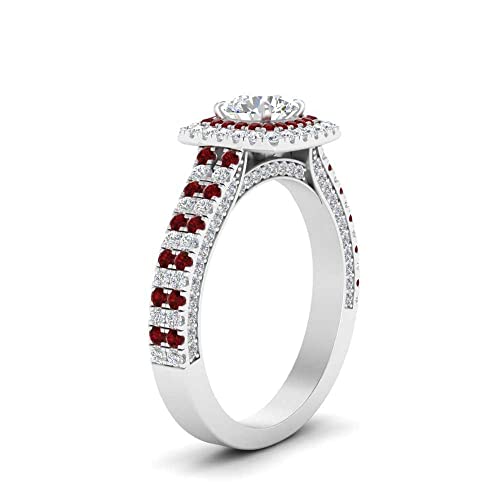 Image of 55Carat Choose Your Gemstone Double Band Square Halo Diamond CZ Ring 925 Sterling Silver Round Shape Halo Engagement Rings Everyday Jewelry Wedding Jewelry Handmade Gifts for Wife US Size 4 to 12