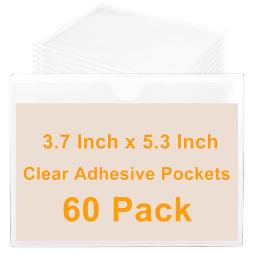 Kyuionty 60 PCS Clear Adhesive Pockets, 3.7