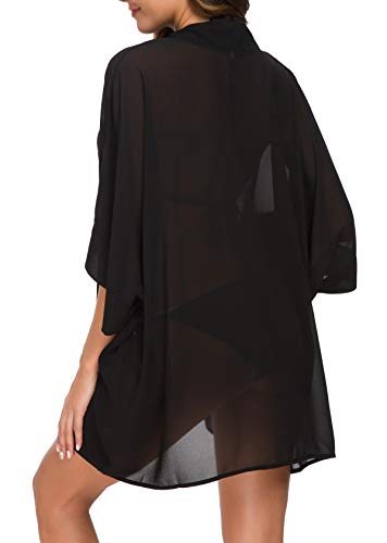 Image of WEIYAN Women's Tops Loose Chiffon Kimono Cardigan Beach Swim Cover up Blouse
