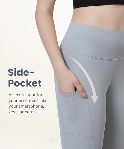 Image of GLAMORAS Women's Polyester Spandex High Waist Gym Leggings with Side Pocket, 4-Way Stretch, Squat-Proof, Moisture-Wicking Workout Tights for Running, Gym, Fitness, Training, Yoga & Activewear