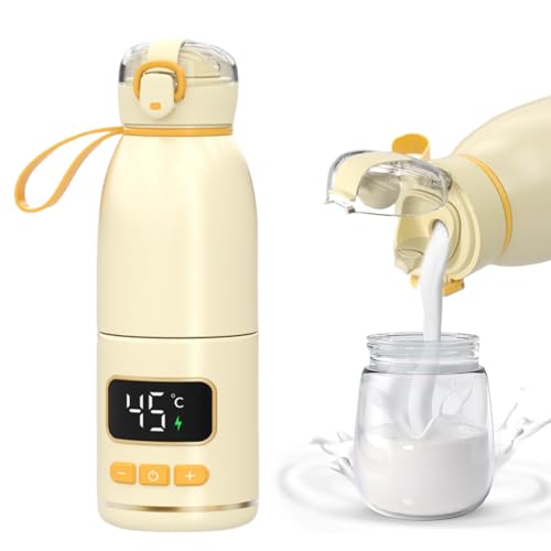 Portable Bottle Warmer for Travel 450ml Capacity 2 Min Fast Heating for Formula Breast Milk & Water Stainless Steel Bottle Warmer with Long Battery Life Even Heating Precise Temperature Control-A