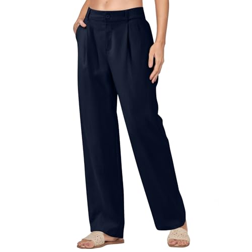 Linen Pants Women Casual High Waisted Wide Leg Dress Pants Vintage Loose Cotton Business Work Trousers with Pockets2