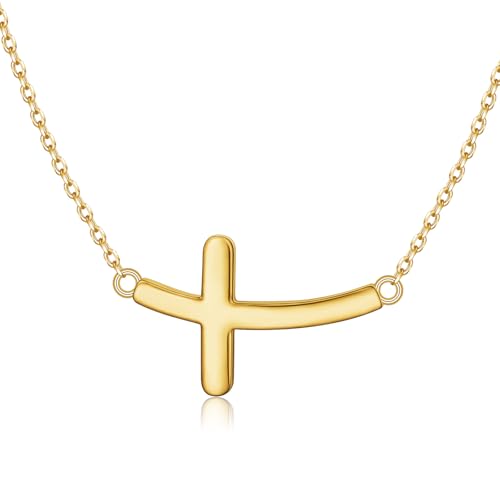 Image of Ladytree 925 Sterling Silver Concise Sideways Cross Pendant Necklace Choker for Women Christian Jewelry