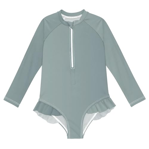 CHIFIGNO Grey Gradient One Piece Swimsuit for Girls Rash Guard Long Sleeve Zipper Swimwear 3T
