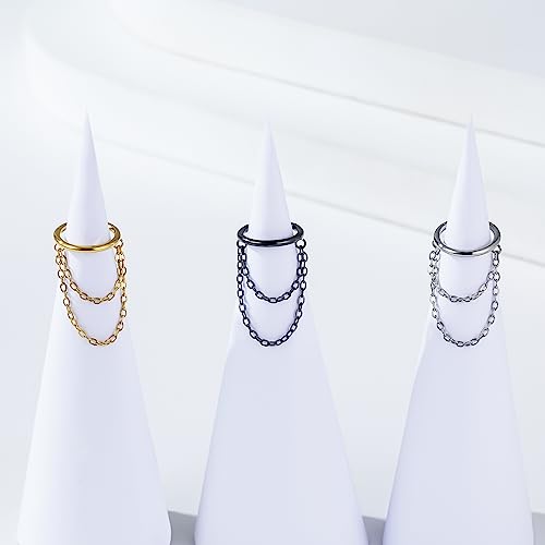 16G Titanium Cartilage Earrings Hoop 7mm 9mm Helix Piercing Jewelry with Single/Double/Triple Chains Hypoallergenic Hinged Clicker4