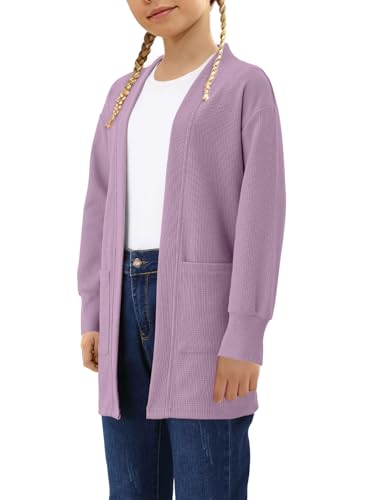 Image of Girls Open Front Cardigan Long Sleeve Casual Fall Winter Loose Knit Sweaters Coat with Pockets