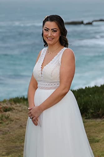 Brautkleider für Braut, Illusorische Spitze, Bohemia, V-Ausschnitt, Tüll, A-Linie, Strandkleid, Hochzeitskleider – Bild 3