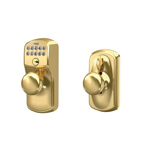 Schlage Electronic Keypad Lock with Knob, Plymouth Trim, Bright Brass - image 7