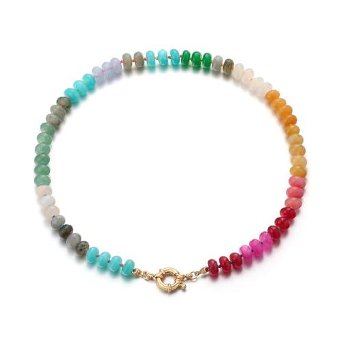 FANZE Colorful Beaded Necklace for Women,Pearl Gemstone Necklace for Women,Rainbow Necklace Handmade Jewelry Gift