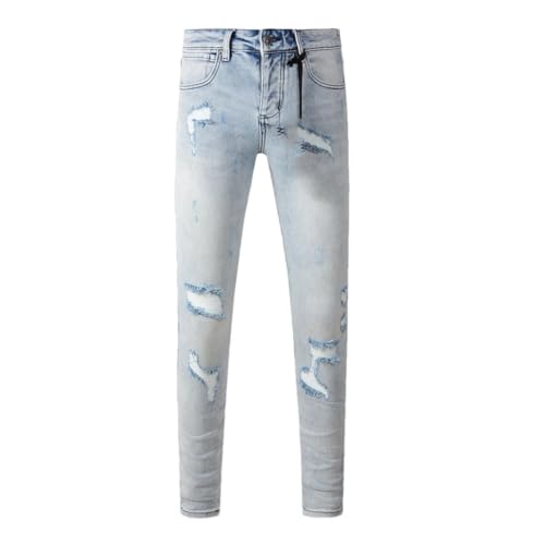 Men Ripped Collection with Vintage Buttons and Embroidered Lettering Jeans