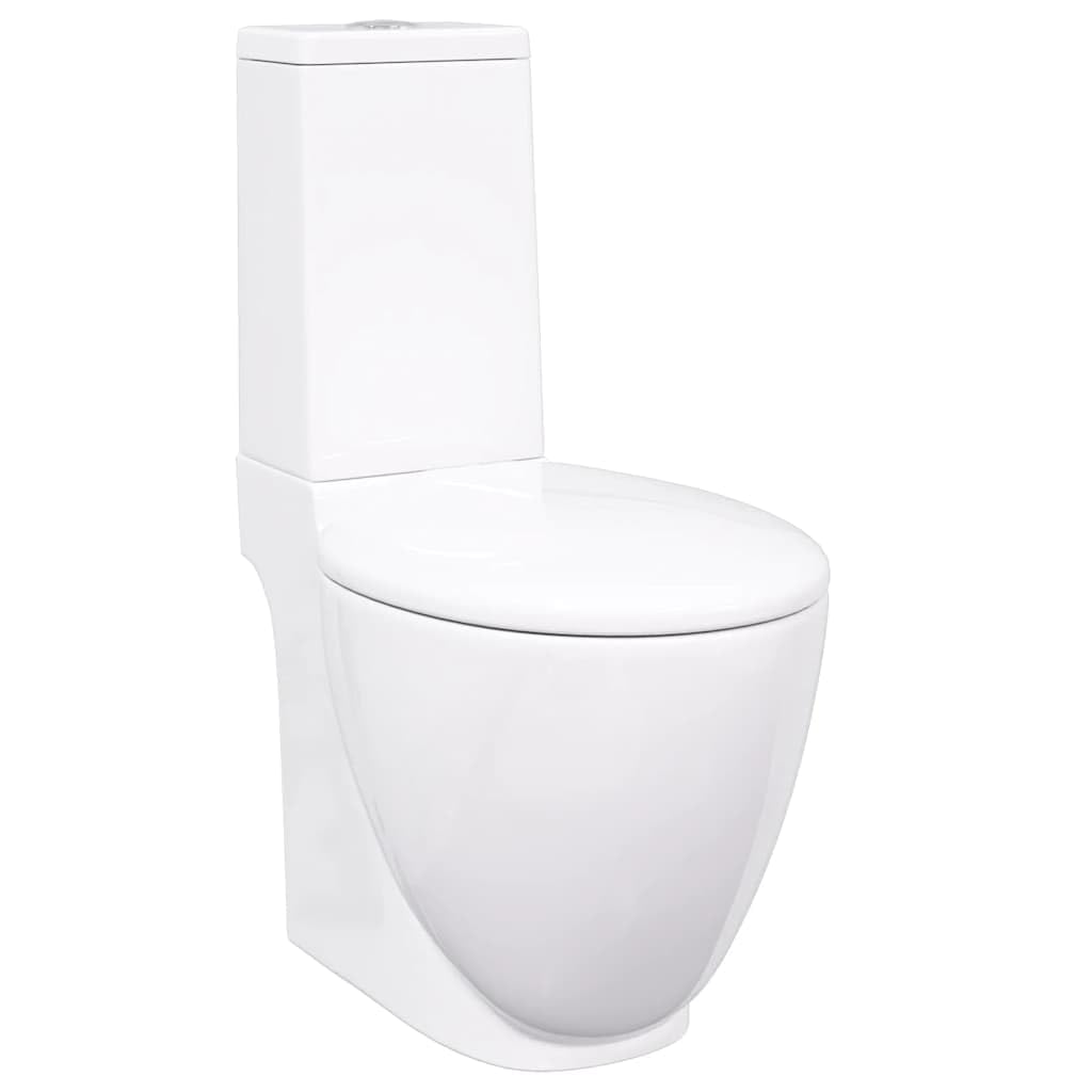vidaXL Inodoro WC Redondo Váter Cuarto de Baño Aseo Asiento Tapa Bisagra Cierre Suave Ahorra Agua de Cerámica Flujo hacia Abajo Blanco