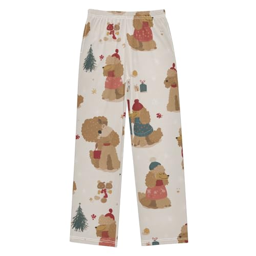ZZXXB Christmas Poodle Tree Boys Long Pants Soft Trousers Elastic Waist Kids Lounge Bottoms with Pockets S-XL