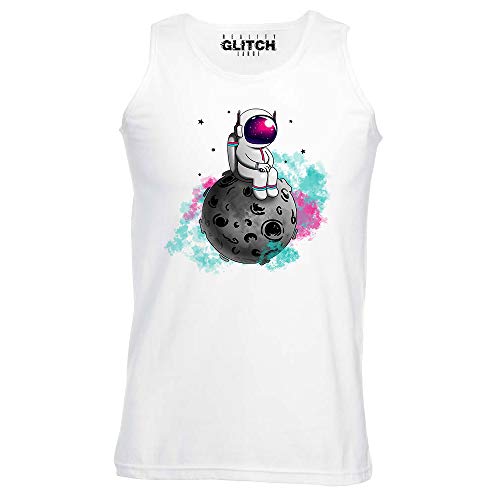 Reality Glitch Spaceman Moon Mens Vest (White, S)