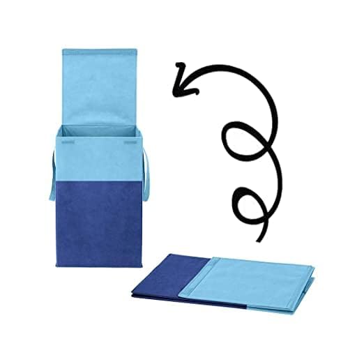 Image of 75L Non Woven Printed Rectangular Foldable Laundry Bag With Lid And Handle | Large Clothes Storage Organiser For Bedroom Dorm Utility Home Use | Laundry Basket Pack Of 4 | Sky & Navy Blue
