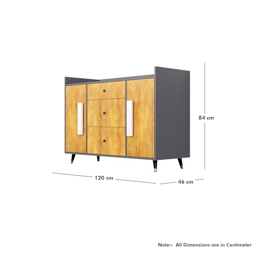 Image of Bniture Wooden Sideboard Cabinet for Living Room | Wooden Storage Cabinet with 2 Door & 3 Drawer | Engineered Wood Multipurpose Cabinet with Spacious Shelves for Home | Slate Grey & Giant Wood