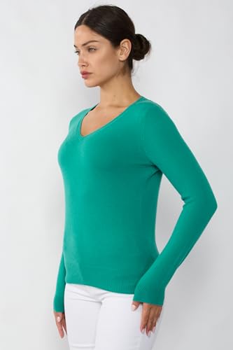 Image of JENNIE LIU Women's 100% Pure Cashmere Long Sleeve Pullover V Neck Sweater