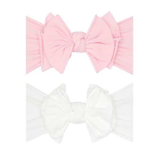 Baby Bling Bows Newborn to Little Girls Hair Bow - FAB-BOW-LOUS Headbands Toddlers Hair Accessories, Made in the USA, One Size (2 Pack - pink + white)2