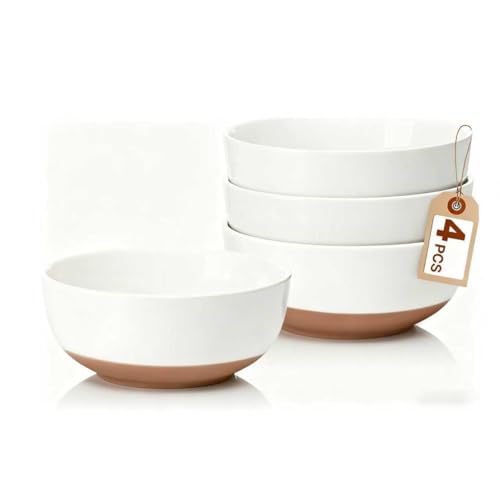 White Large Ceramic Bowls Set of 4, 30 Ounce Cereal