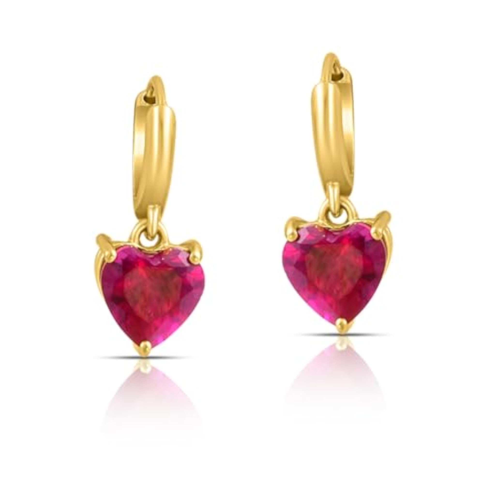Women's 925 Sterling Silver Heart Gold Plated Drop Earrings