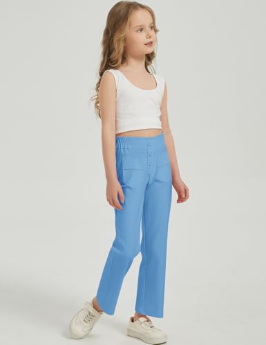 Flygo Girls Flare Yoga Pants Kids High Waisted Multiple Pockets Bell Bottoms Button Bootcut Stretchy Pants4