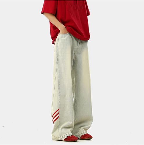 Y2K Baggy Jeans for Men Red Striped Straight-Leg Wide-Leg Casual Fashion Retro Grunge Pants Streetwear Fall Clothes4