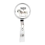 Andaz Press Retractable Badge Reel Holder with Clip, Heavy Duty Metal Name Tag Retractable ID Key Belt Clip Shih Tzu Short Hair, Custom Name Pet Dog Lover