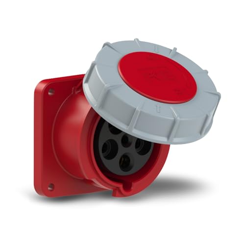 PCE 335-6 CEE-Anbausteckdose 63A 5p 6h IP67 I gerade 100×100 mm I Power Twist CEE-Wandsteckdose I Schraubanschluss I Industriesteckdose I Starkstromsteckdose wasserdicht