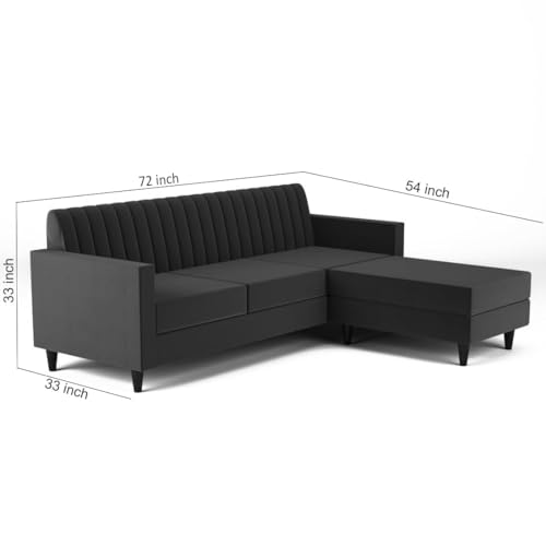 Image of FURNY Carlo 4 Seater - L Shape Convertible Sofa Set for Living Room Furniture Sets 3 Piece Small Sofa, Modular Sectional Couch for Small Space, Upholstery-Velvet Fabric (Grey)