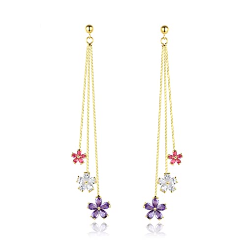 Boucles d'oreilles longues chaînes fleur et zircones pour illuminer vos soirées