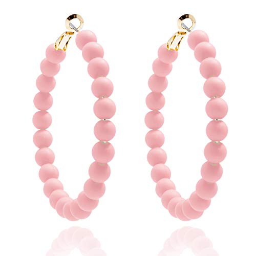 Zenzii Colorful Beaded Big Circle Hoop Fashion Earrings For Women (Rose) #TOP18