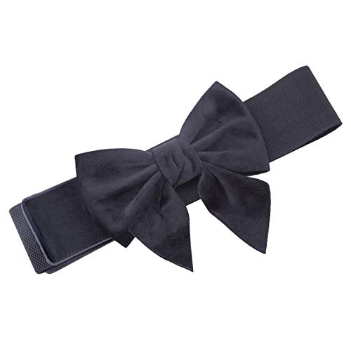 Samtree Elastic Waist Belt, Solid Color Bowknot Button Wide Cinch Belts For Dress(Black) #TOP2