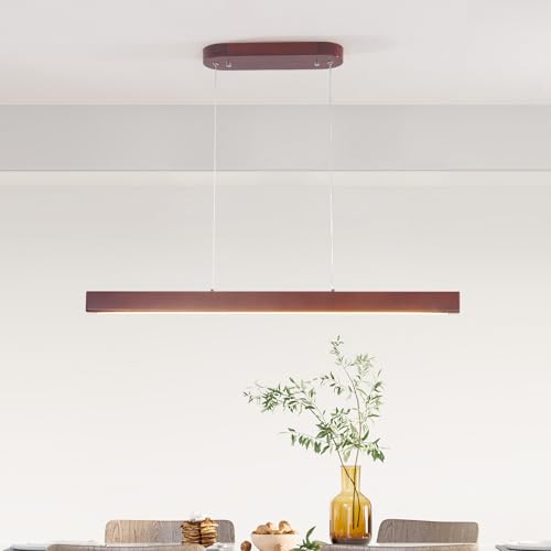 Schindora LED Suspension Luminaire Bois Pour Cuisine,80Cm Noyer Lustre Salon Avec TéLéCommande,Hauteur RéGlable,24W Lampe Moderne Luminaires IntéRieur Pour Chambre Bar Billard