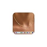 TINGN Collar de oro con inicial de piedra natal para mujeres y niñas, chapado en oro de 14 quilates, delicado y bonito collar personalizado con inicial A-Z para mujer, joyería de regalo de cumpleaños