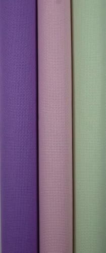 Image of KCS 3 pc of 15 inch x 18 inch(38cmx45cm) 16 Count Cross Stitch Cotton Aida Cloth Needlework Rolled Fabric Box,16CT,Lavender+Pink+Light Green