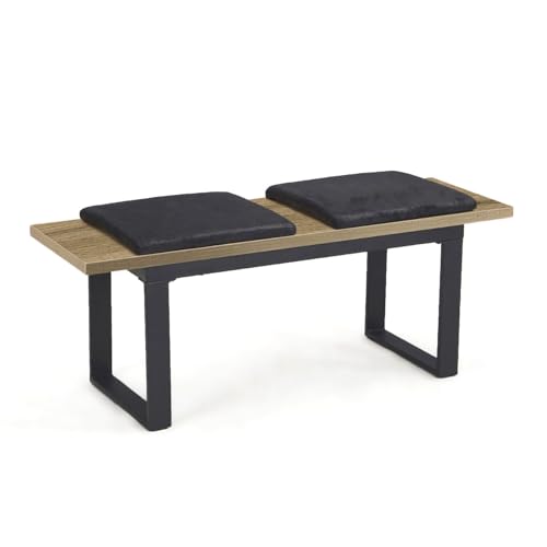 DUBI Möbel Sitzbank LEA, Esszimmerbank 120 cm mit Sitzauflagen gepolstert Holzbank für Esszimmer, Flur, Garderobe mit Metallgestell, Industrial modern Design, Eiche Optik, 11301-120-EIDA