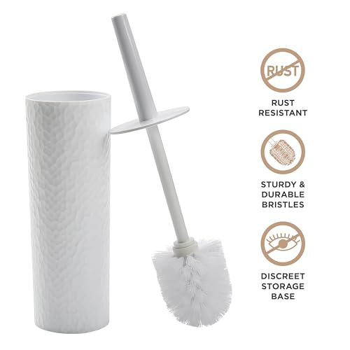 Image of Bath Bliss Toilet Brush | Hammered Textured Design | 360 Degree Bristle Brush | Bathroom Cleaning | Contemporary Design | White