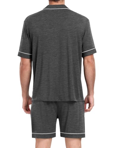 Image of Mens Pajamas Set Short Sleeve Sleepwear Button Down Loungewear Set Soft Modal 2Pcs Pj Set with Pockets S-3XL