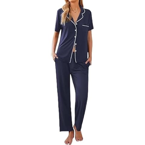 Ekouaer Women Pajamas Set Navy Blue M Cover
