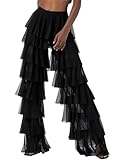 Material: Women sheer mesh ruffled pants is made of polyester fiber, texture soft and lightweight, breathable and comfortable for summer wear. Tulle tutu streetwear pants is a versatile fashion item Design: Women loose tulle pants, high waist, multi-...