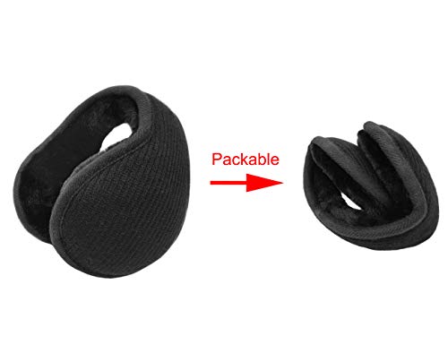 Lethmik Outdoor Foldable Earmuffs,Unisex Winter Packable Knit Warm Fleece Ear Warmers Cover Black #TOP4