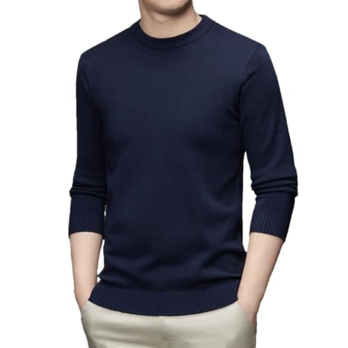 Men's Round Neck Long Sleeved Solid Sweater Soft Warm Comfortable Bottom Pullover Top