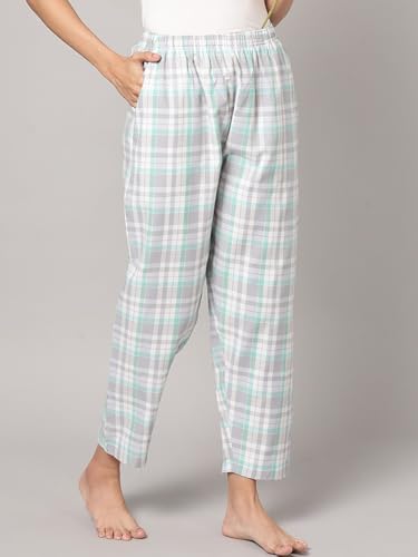 Image of KRYPTIC Women's 100% Pure Cotton Woven Pyjama | Mid Rise Relaxed Fit Full Length Nightwear Pant with Elasticated Drawstring Waistband & Side Pocket | Comfortable Lounge, Sleepwear & Casual Bottom Wear