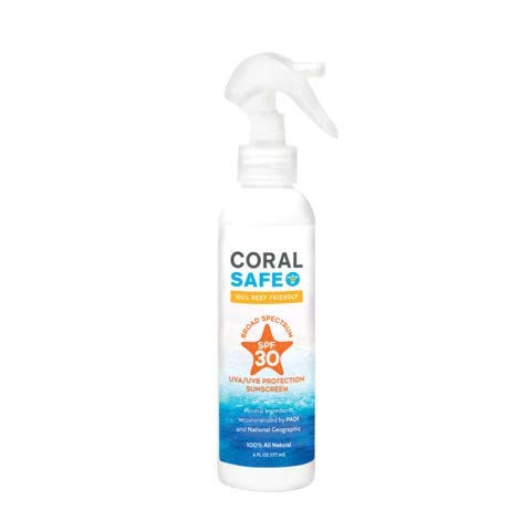 Coral Safe Natural SPF 30 Mineral Sunscreen Spray - Goes on Clear - Fragrance Free, Non Allergenic, All-Natural Hand and Facial Sunblock - Kid and Baby Safe - 6 fl oz.
