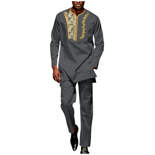 Men`s Clothes African Embroidery Print Shirts and Pants 2 Piece Set Plus Size Tracksuit Tribal Outfits