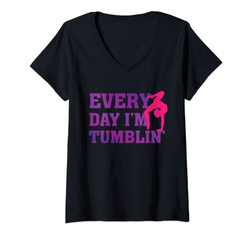 Womens Every Day I'm Tumblin' - Funny Tumble Gymnastics Cheer Quote V-Neck T-Shirt
