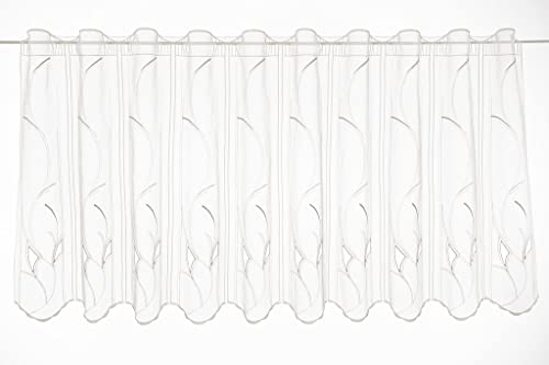 Gardinen Kranzusch Visillo con bordado curvado, 60 cm de alto, color blanco y gris, ancho a elegir mediante la cantidad adquirida en tramos de 16 cm, se vende por metros Cover